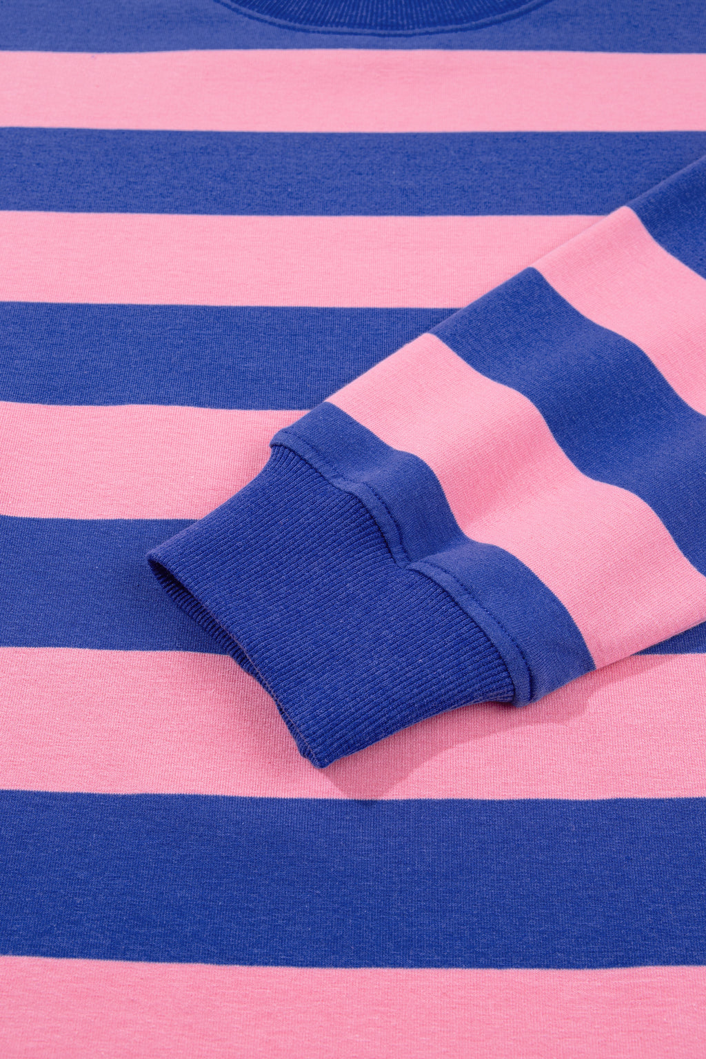 Blue Stripe Colorblock Mock Neck Relaxed Sweatshirt