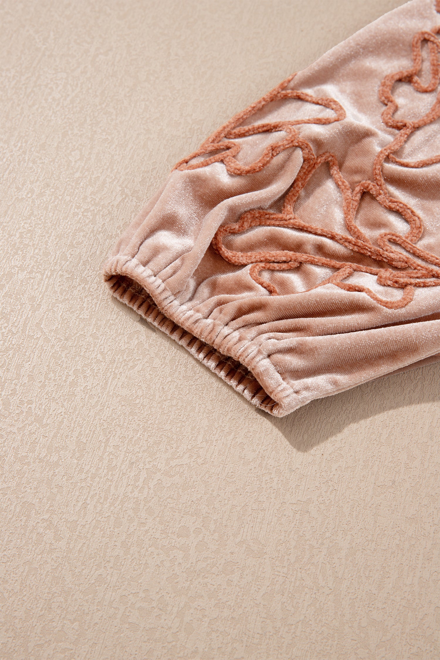 Light French Beige Embroidered Sleeve Velvet Mini Shift Dress