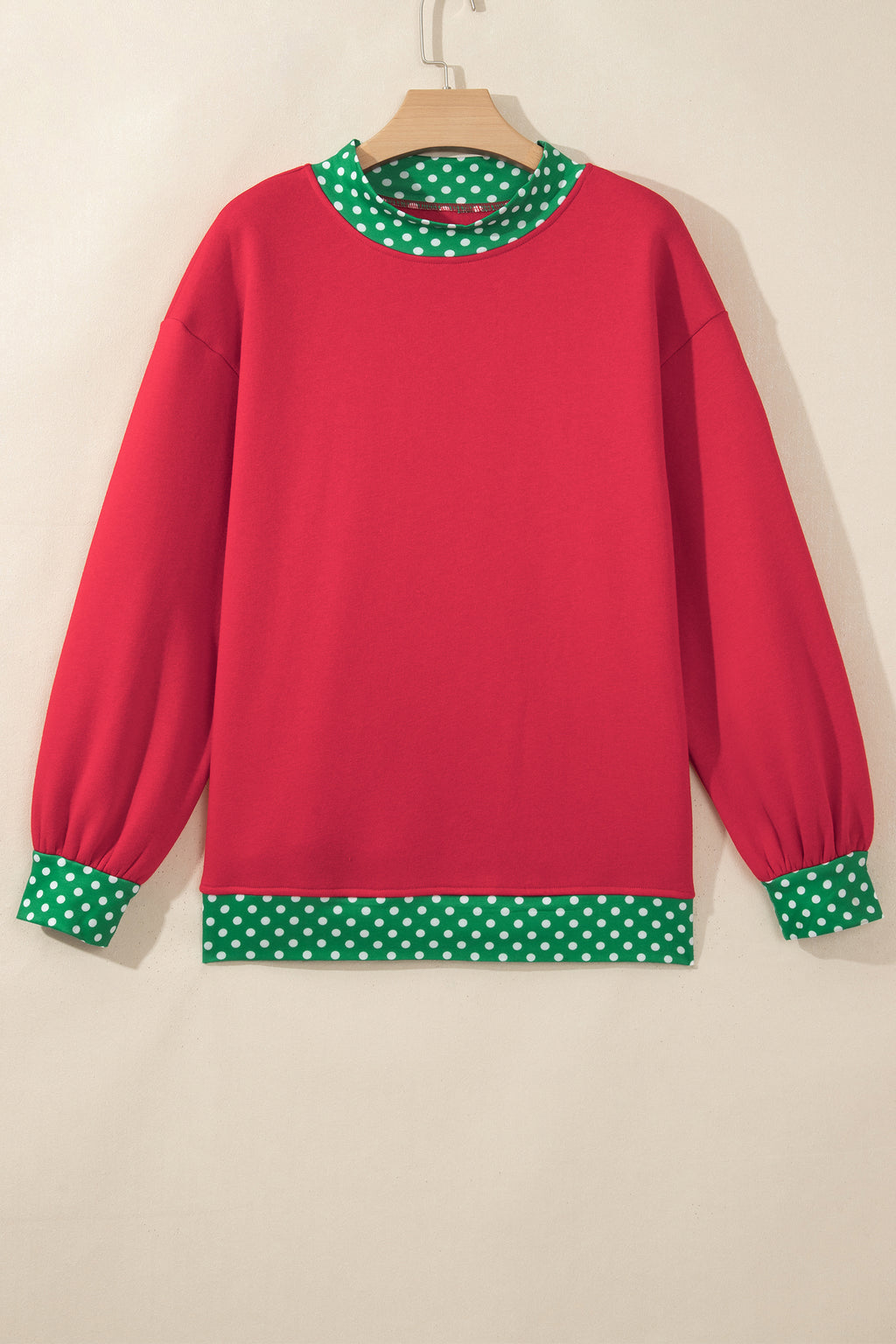 Red Colorblock Polka Dot Contrast Trim Oversized Sweatshirt