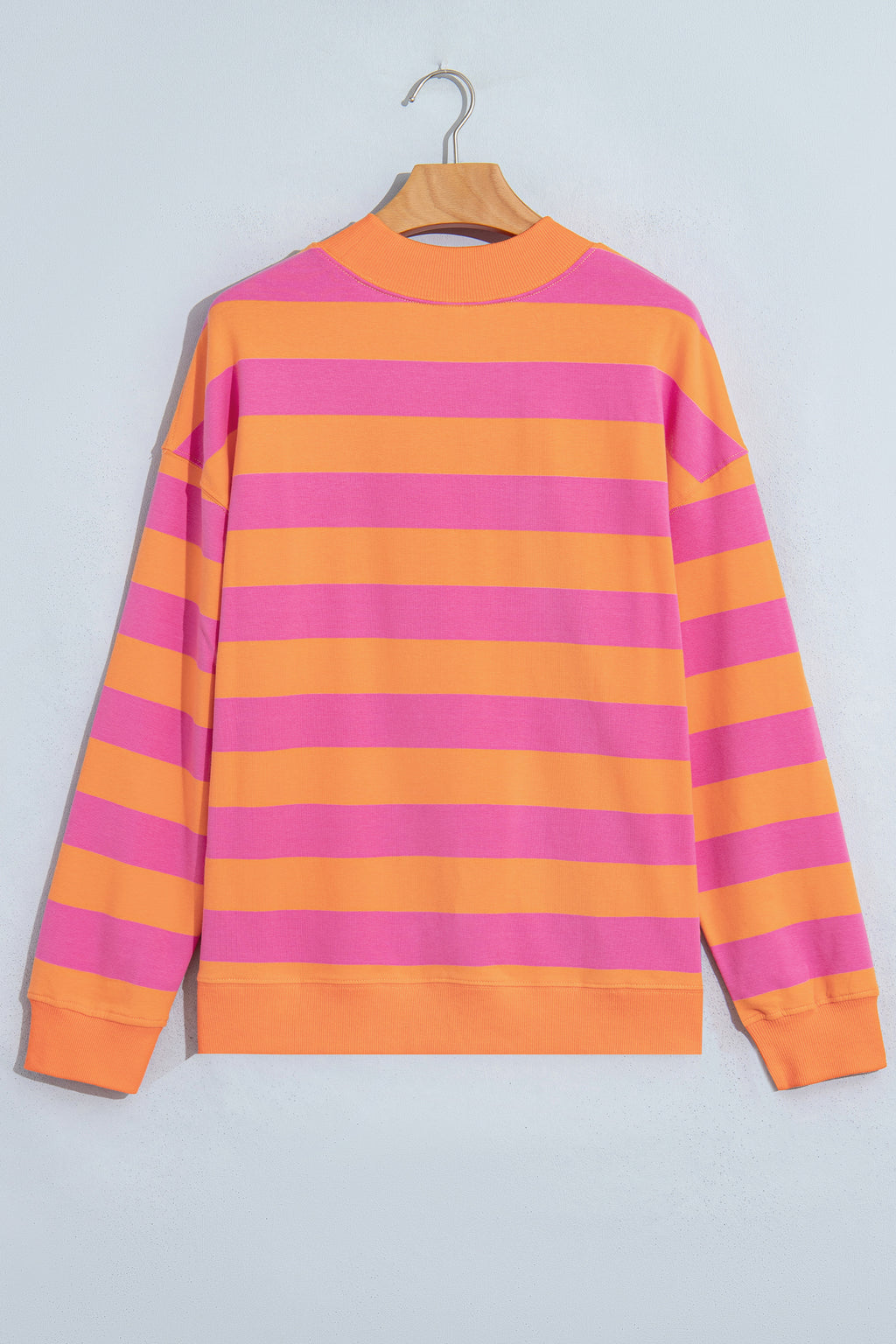 Blue Stripe Colorblock Mock Neck Relaxed Sweatshirt