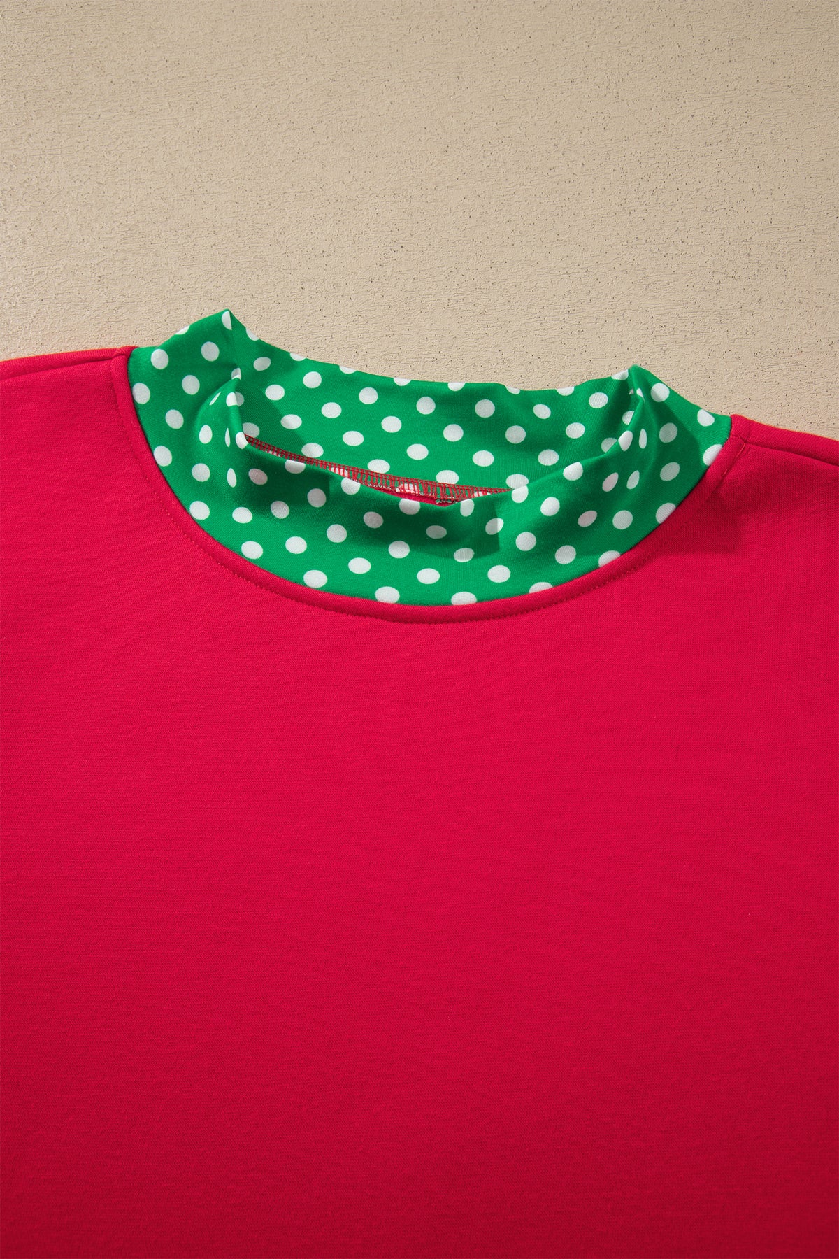 Red Colorblock Polka Dot Contrast Trim Oversized Sweatshirt